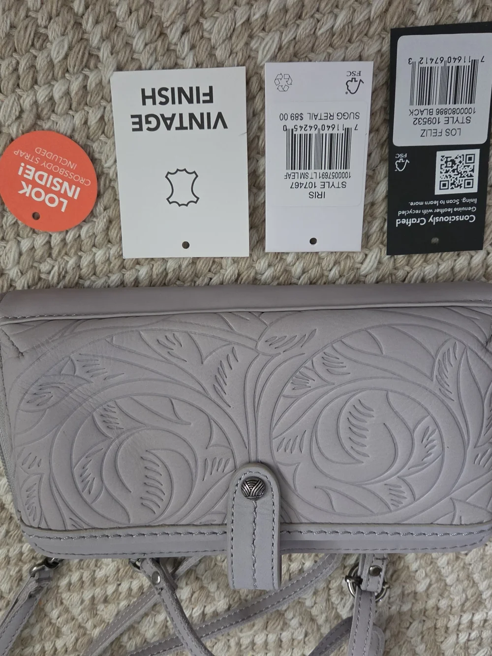 Light Gray Floral Embossed Crossbody Wallet - Women Bags